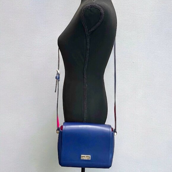 💰 EUC Kate Spade Avva Arbour Hill Smooth Leather Flap Crossbody - Blue/Pink - Picture 3 of 16